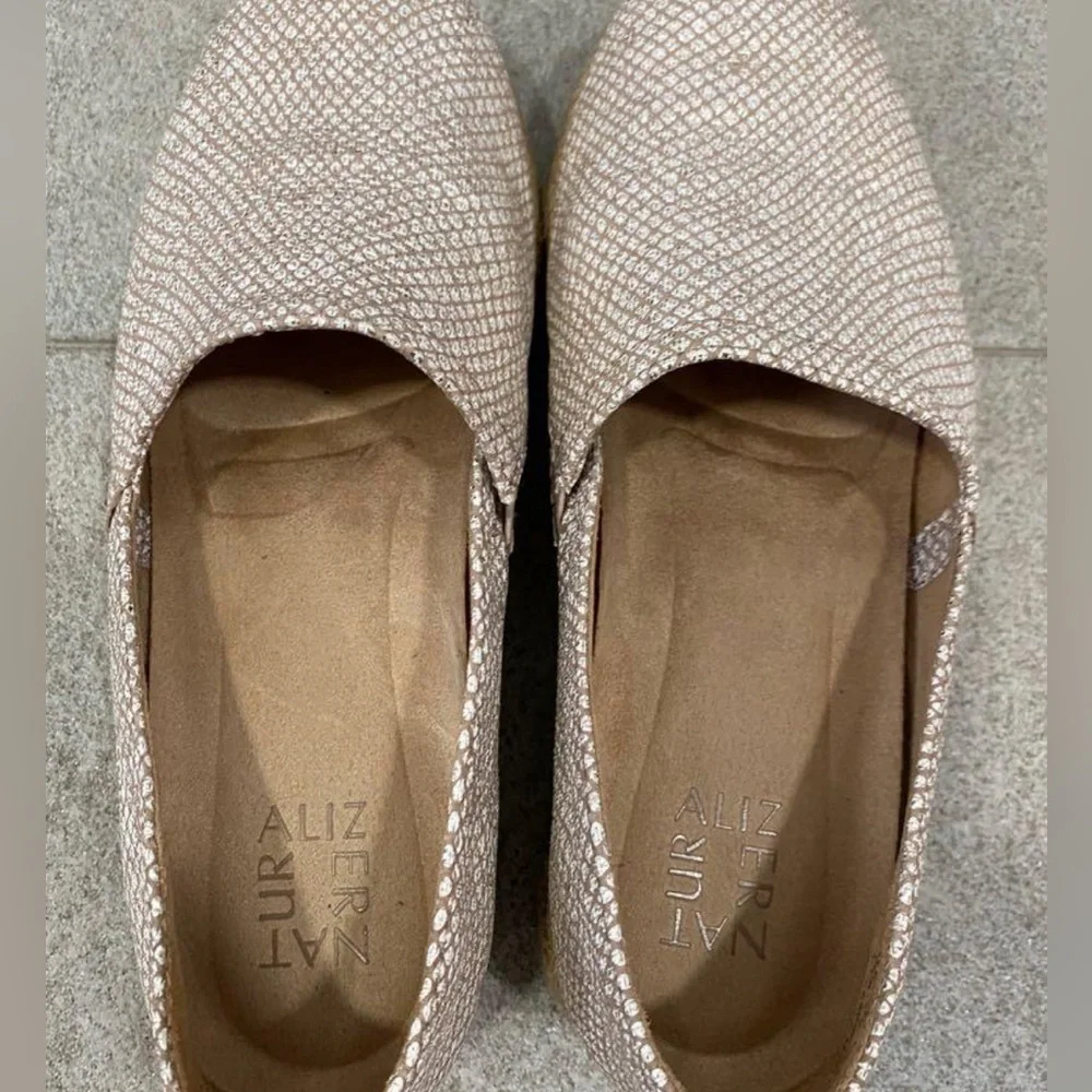 Naturalizer Thea 3 Leather Espadrille Comfort Slip On Beige Shimmer Size 8.5